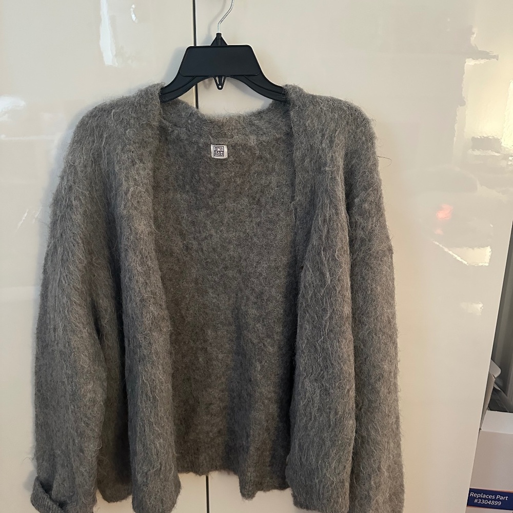 Toteme Gray Fuzzy Open-Front Cardigan